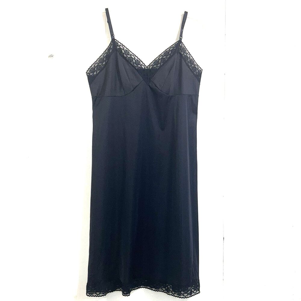Vintage Vanity Fair Full Slip Women's 36 Size S Black Lacy Nylon Tricot Lingerie